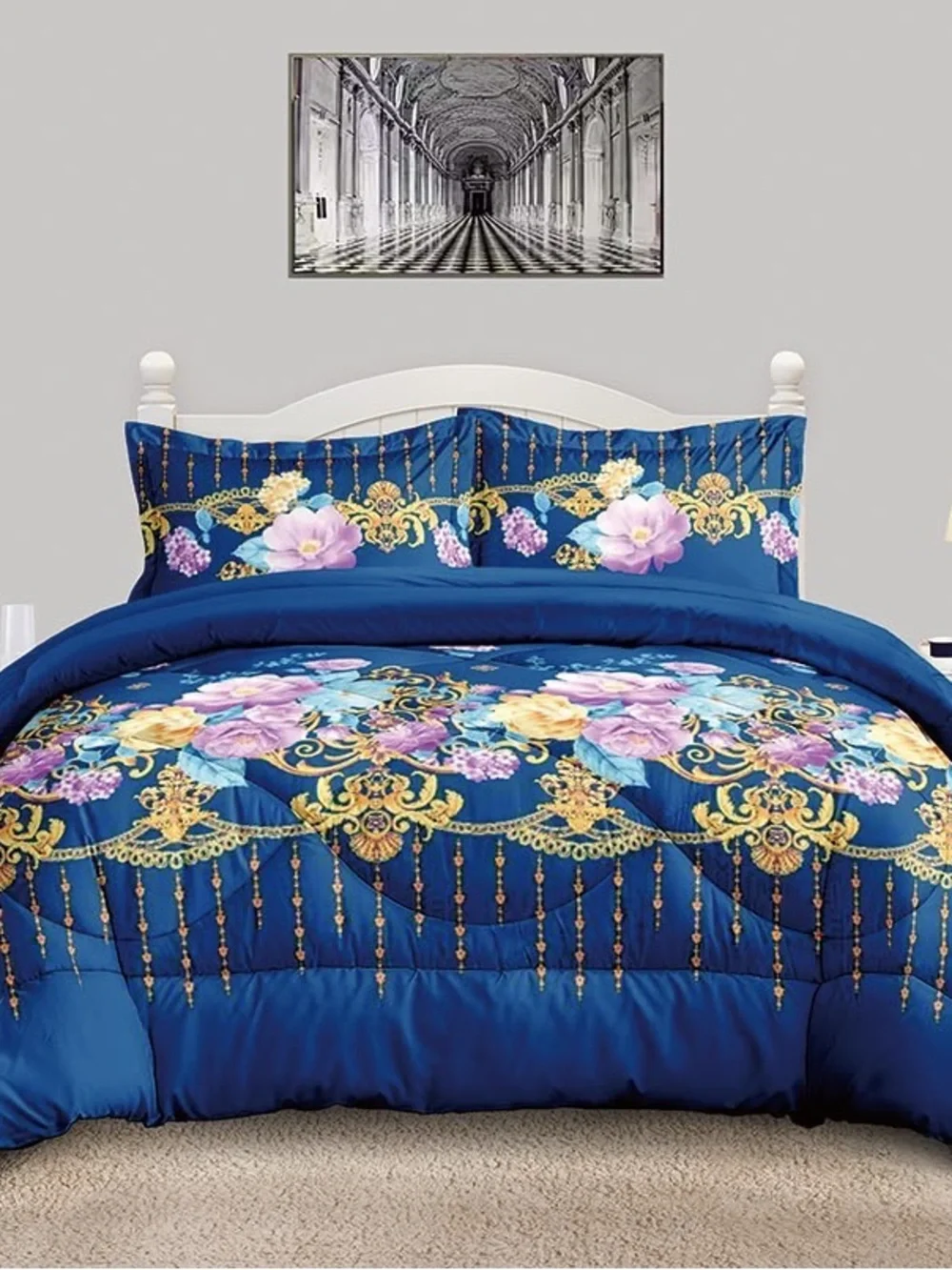 Floral Red Comforter Set with Rose Print - Unbranded
